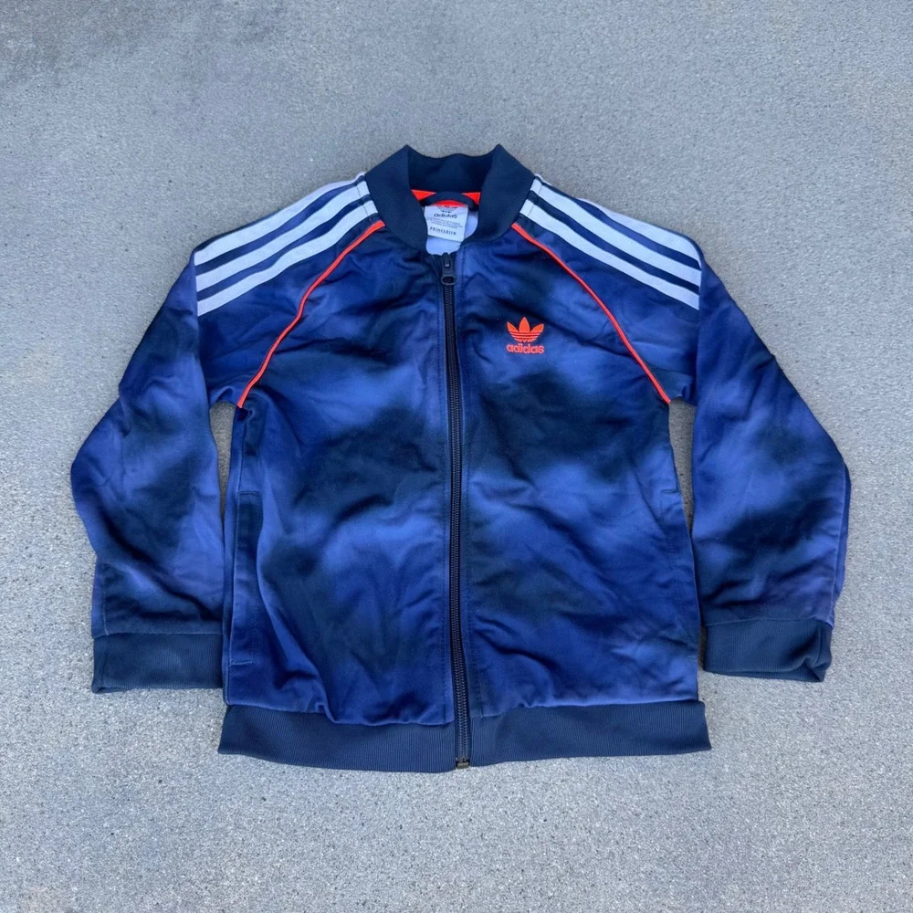 Adidas Originals Kids Navy Tie Dye Primegreen Track Jacket Orange Trefoil Size 6